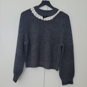 Gray Sweater with Lace Collar